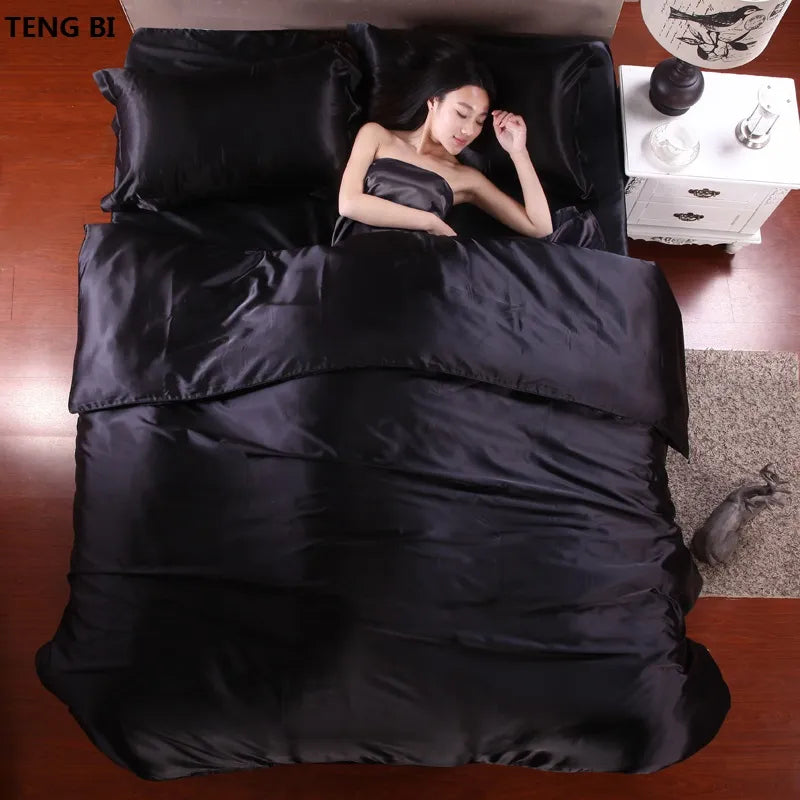 HOT! 100%  Silk Bedding Fashion Bedding set Pure color A/B double-sided color Simplicity Bed sheet, quilt cover pillowcase 2-5pc