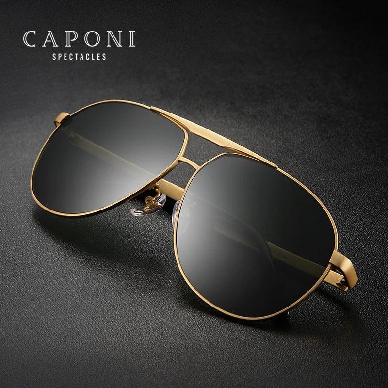 CAPONI Men Sunglasses Driving Polarized Eyewear Pilot Classic Brand Sun Glasses High Quality Coating Lens Driving Shades CP8657